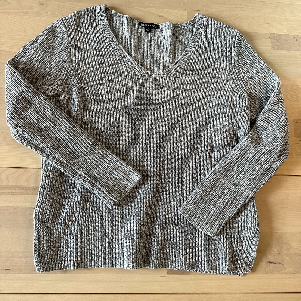 J. Crew Textured Cotton Knit V-Neck Heather Gray Sweater